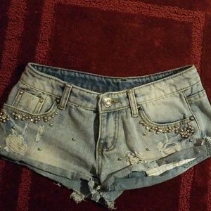Destressed mini shorts